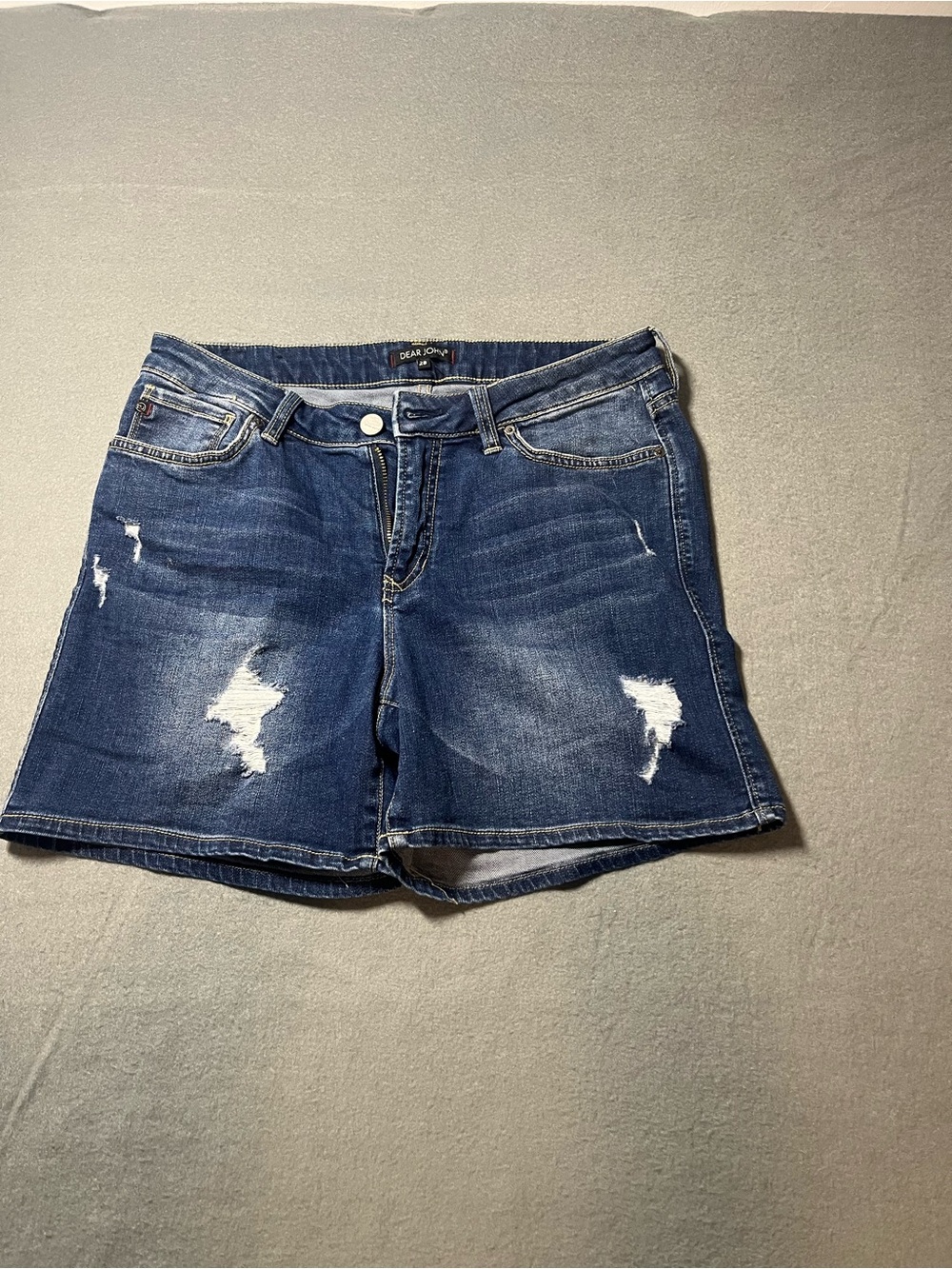 Dear John Dark Blue Denim Shorts with Yellow Topstitching
